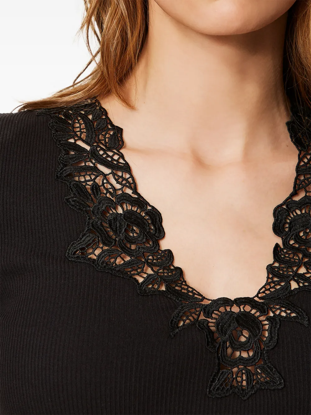 TWINSET Geribbeld T-shirt met kant Zwart