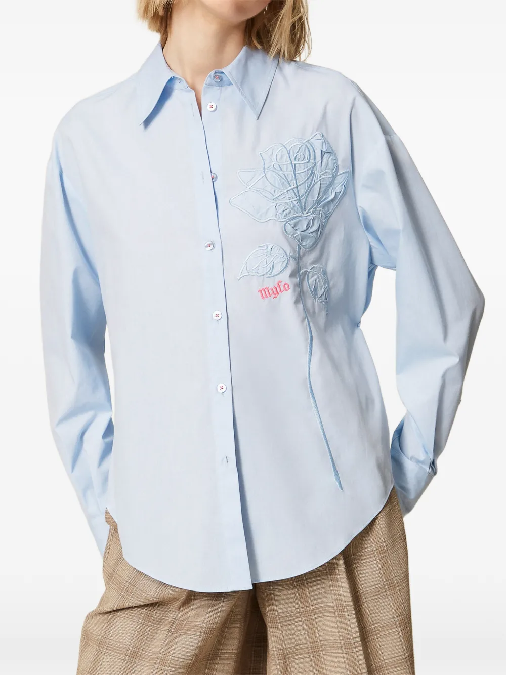  Twinset X Myfo Floral-embroidered Shirt - Blue 