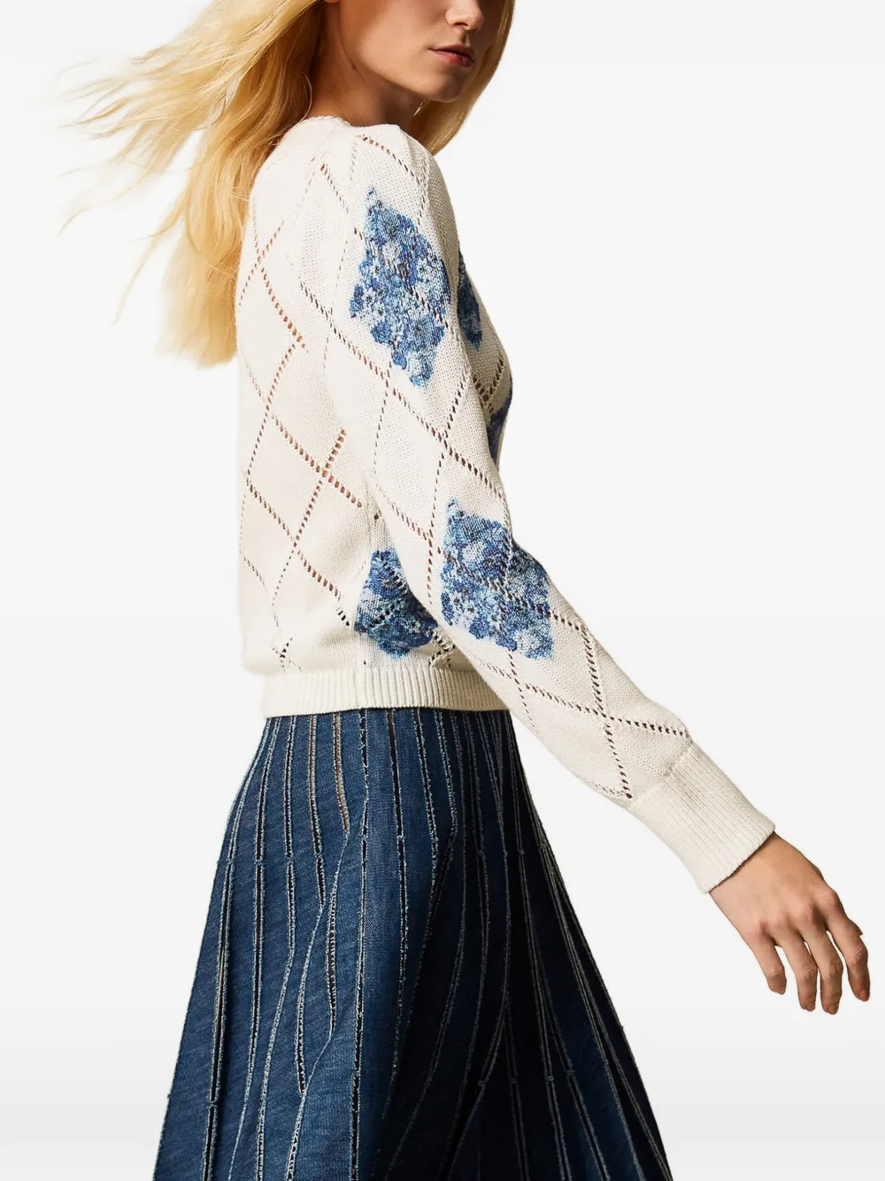  Twinset Pull à Motif De Losanges - Blanc 