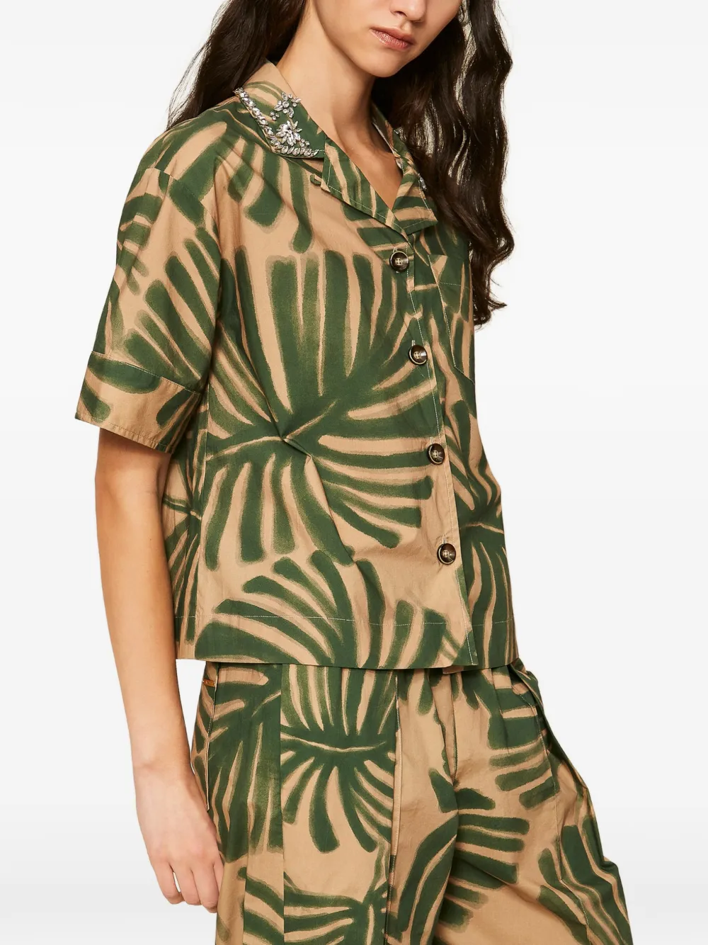 TWINSET Popeline blouse met print en borduurwerk Beige
