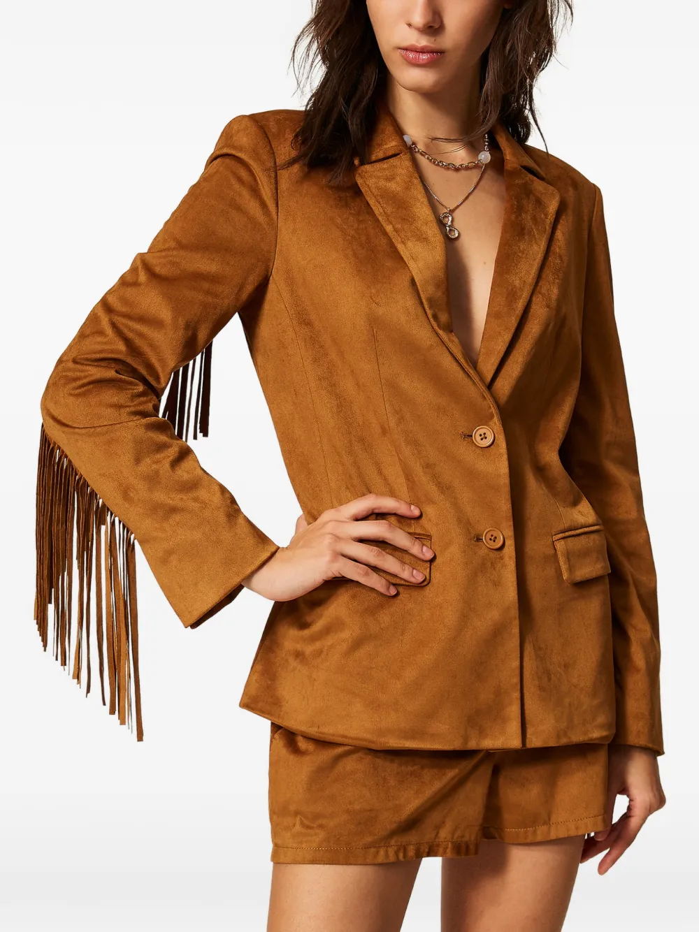 TWINSET Blazer van imitatiesuède met franje Bruin