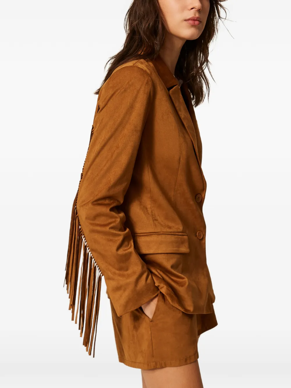 TWINSET Blazer van imitatiesuède met franje Bruin