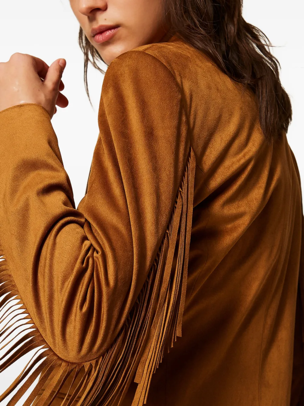 TWINSET Blazer van imitatiesuède met franje Bruin