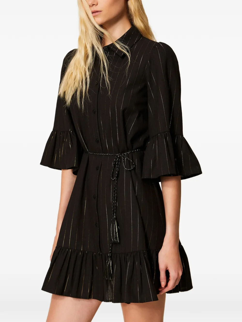 TWINSET Mini-jurk met krijtstreep en ruches Zwart