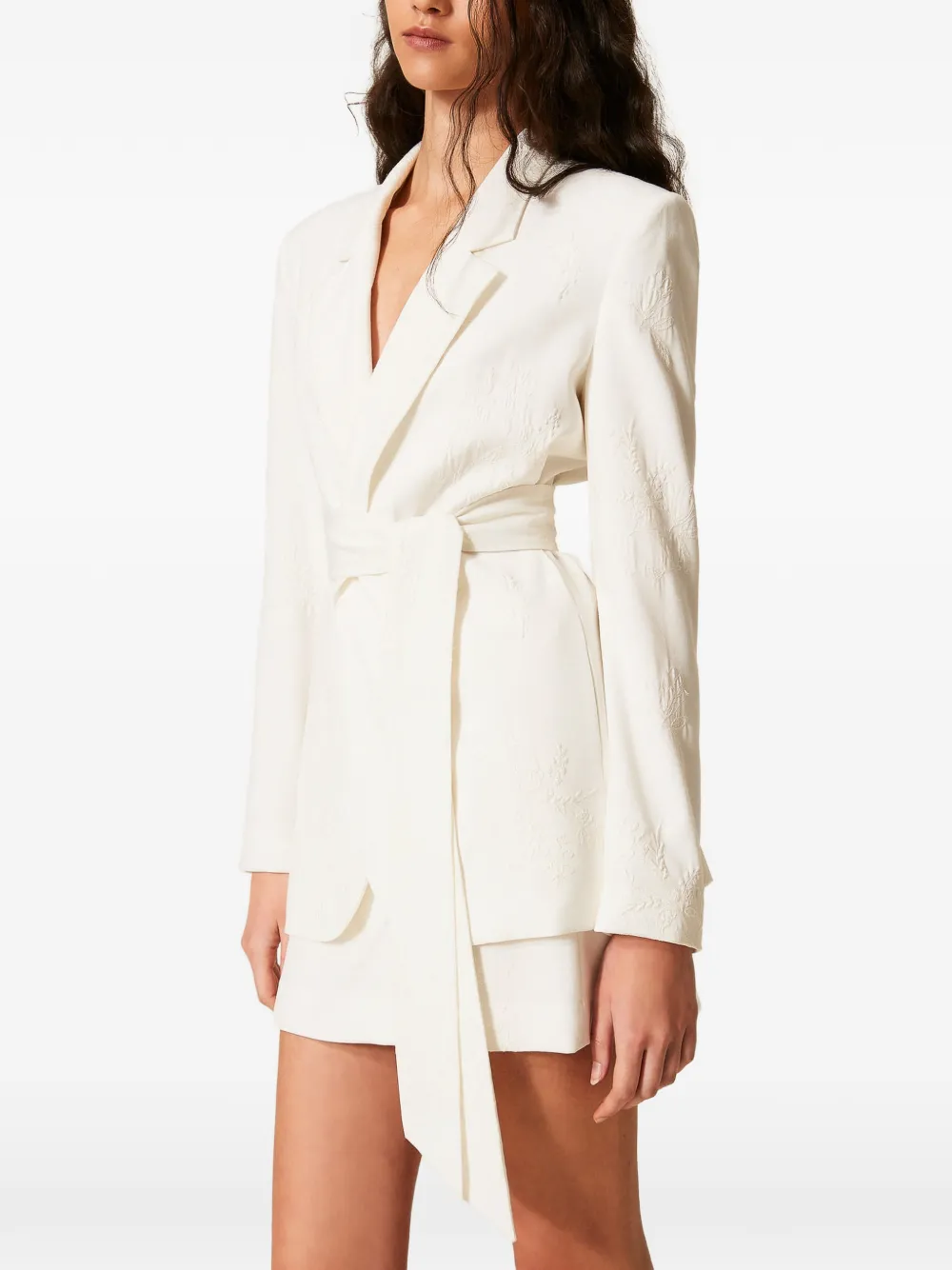 TWINSET Blazer met borduurwerk en ceintuur Wit