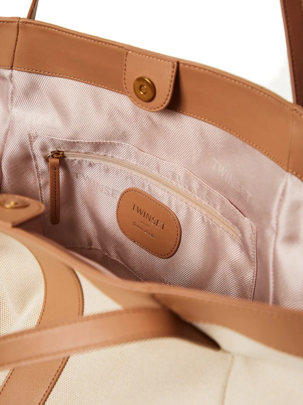 TWINSET Canvas en leren shopper Beige