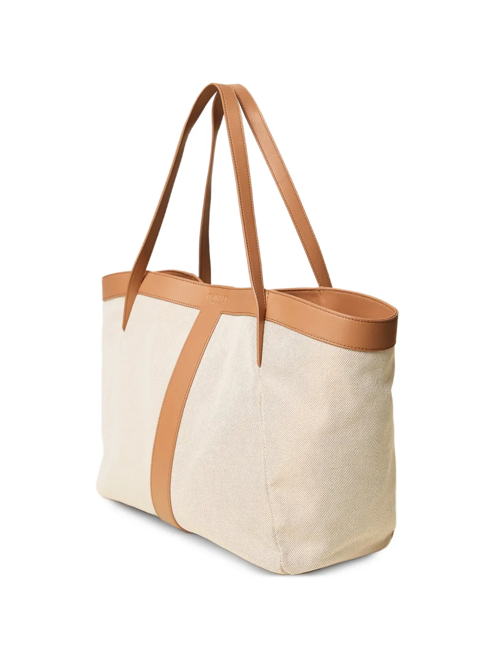 TWINSET Canvas en leren shopper Beige