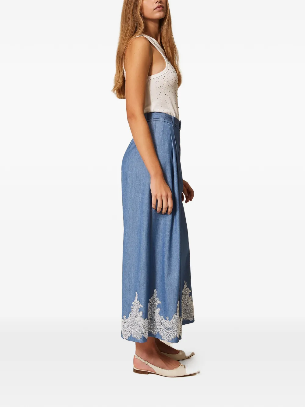 TWINSET Palazzo broek met kant en riem Blauw