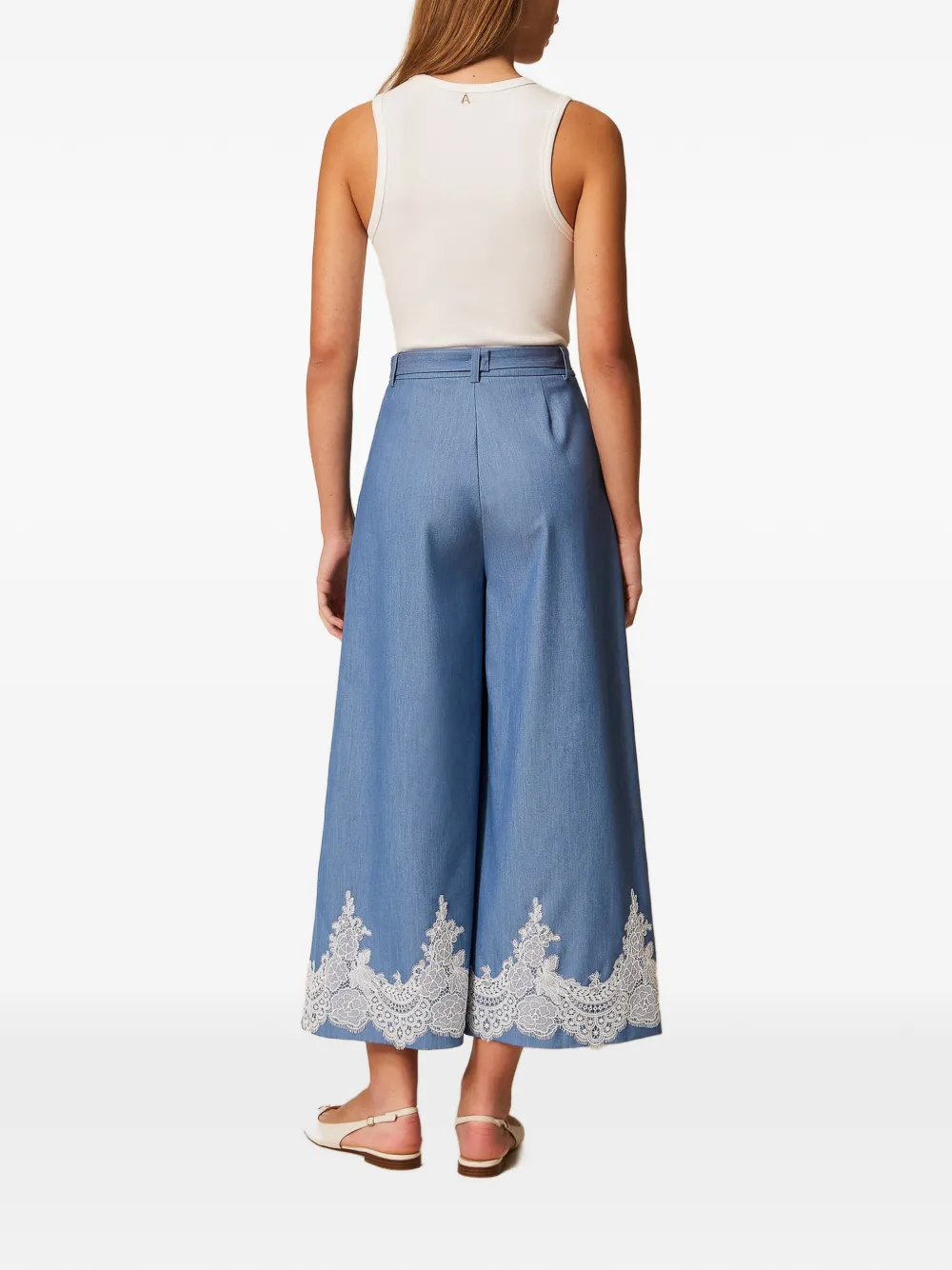 TWINSET Palazzo broek met kant en riem Blauw
