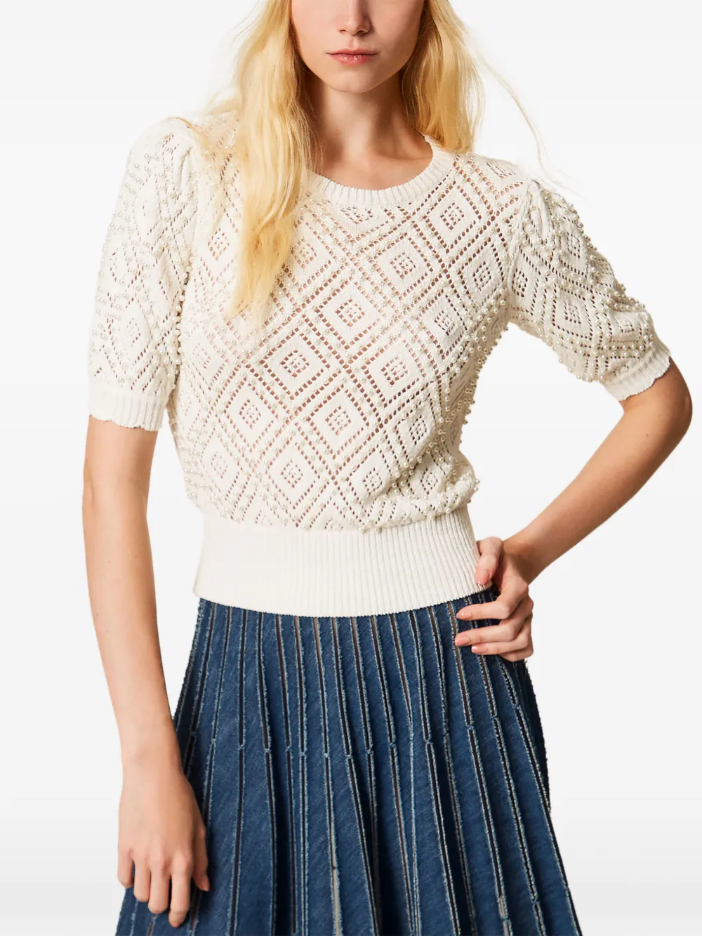 TWINSET Top met diamantpatroon Wit