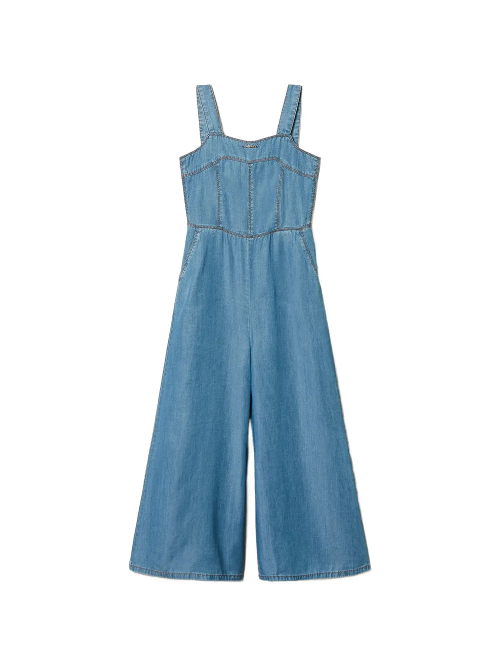 TWINSET Kids smocking chambray jumpsuit - Blu
