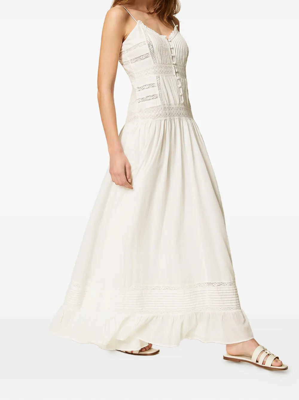 TWINSET Maxi-jurk met knopen en kant Wit