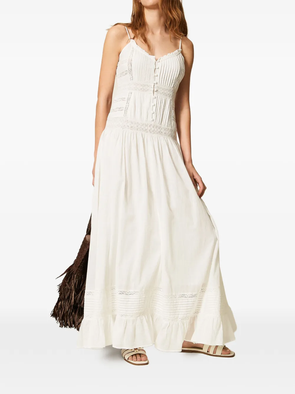 TWINSET Maxi-jurk met knopen en kant Wit