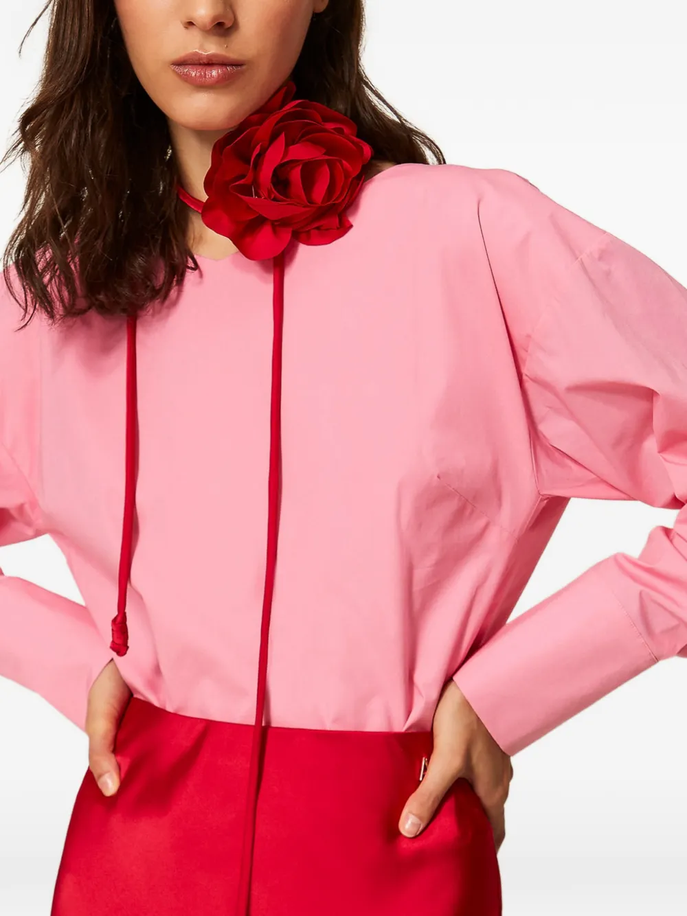 TWINSET Popeline blouse met gekruiste bandjes Roze