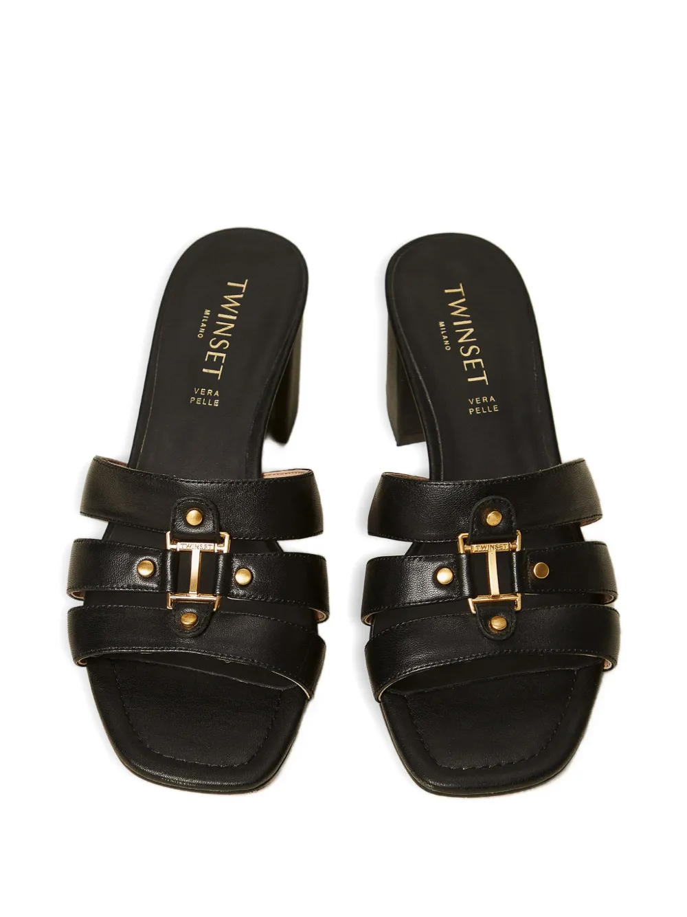 TWINSET Leren sandalen met logodetail Zwart