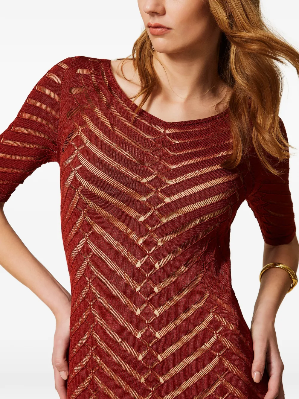 TWINSET Maxi-jurk met chevron-streep Rood