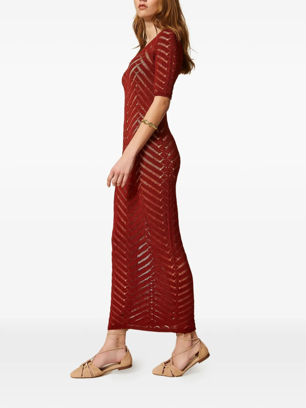 TWINSET Maxi-jurk met chevron-streep Rood