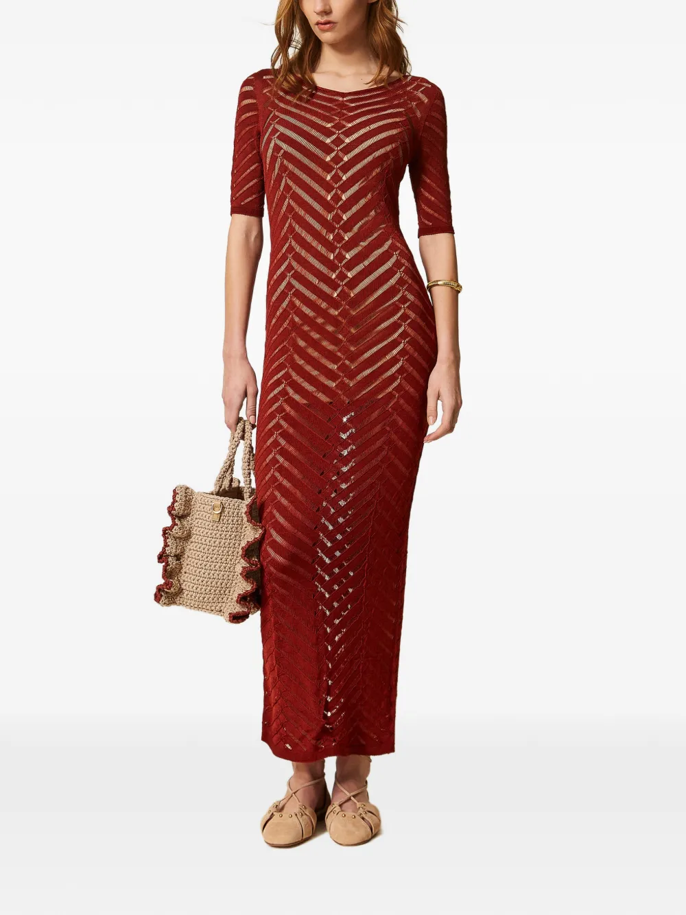 TWINSET Maxi-jurk met chevron-streep Rood