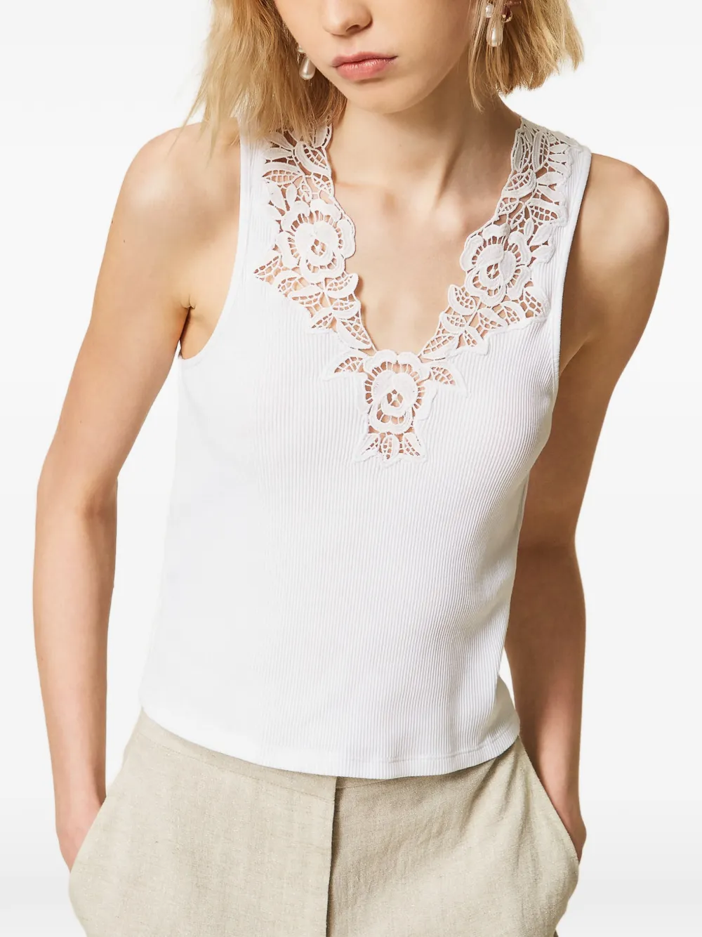 TWINSET Top met kant Wit