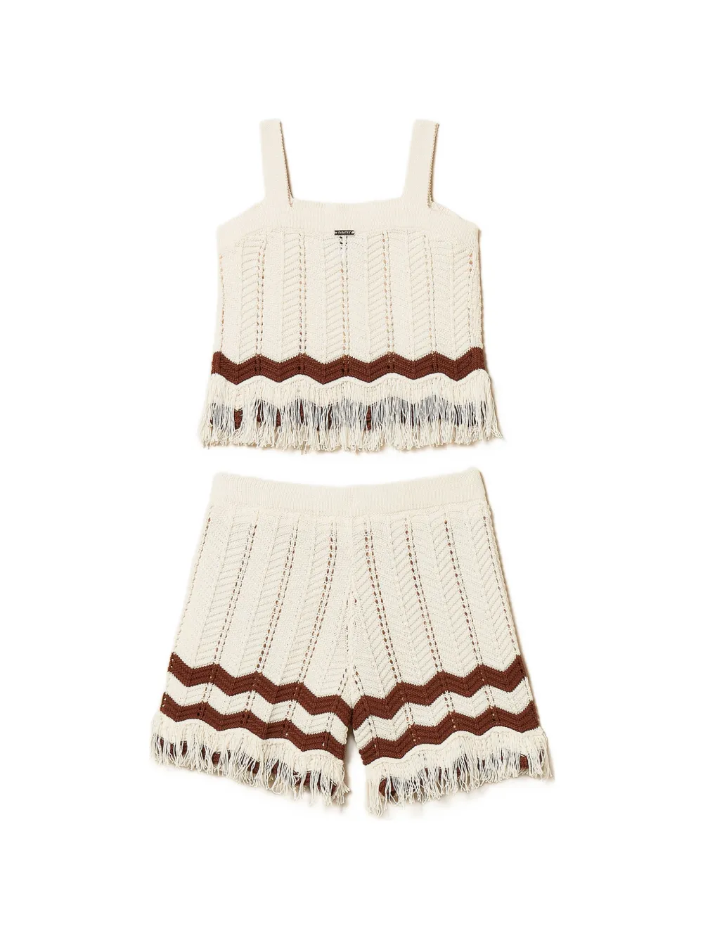 TWINSET Kids Gebreid shortsset met zigzag-patroon Beige