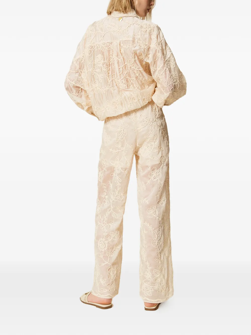 TWINSET Palazzo broek met borduurwerk Beige