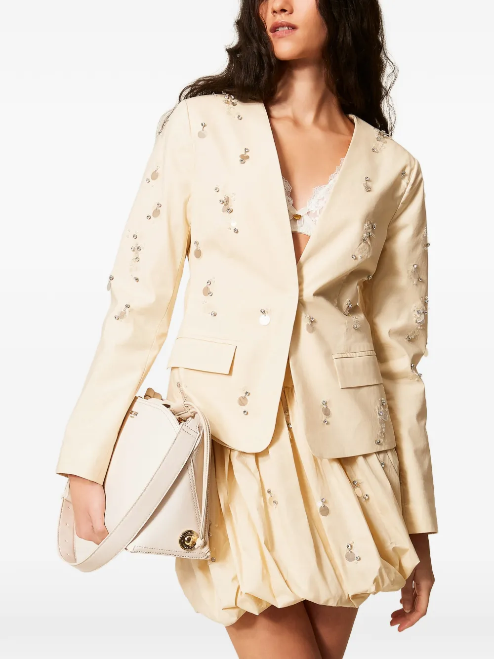 TWINSET Popeline mini-rok met borduurwerk Beige