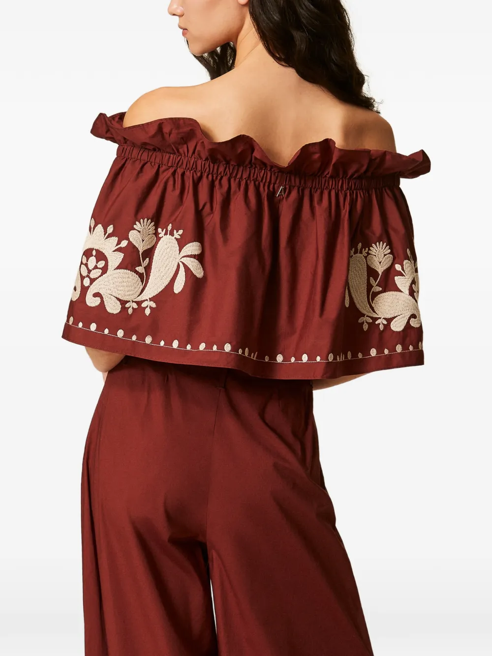 TWINSET Popeline off-shoulder top met borduurwerk Rood
