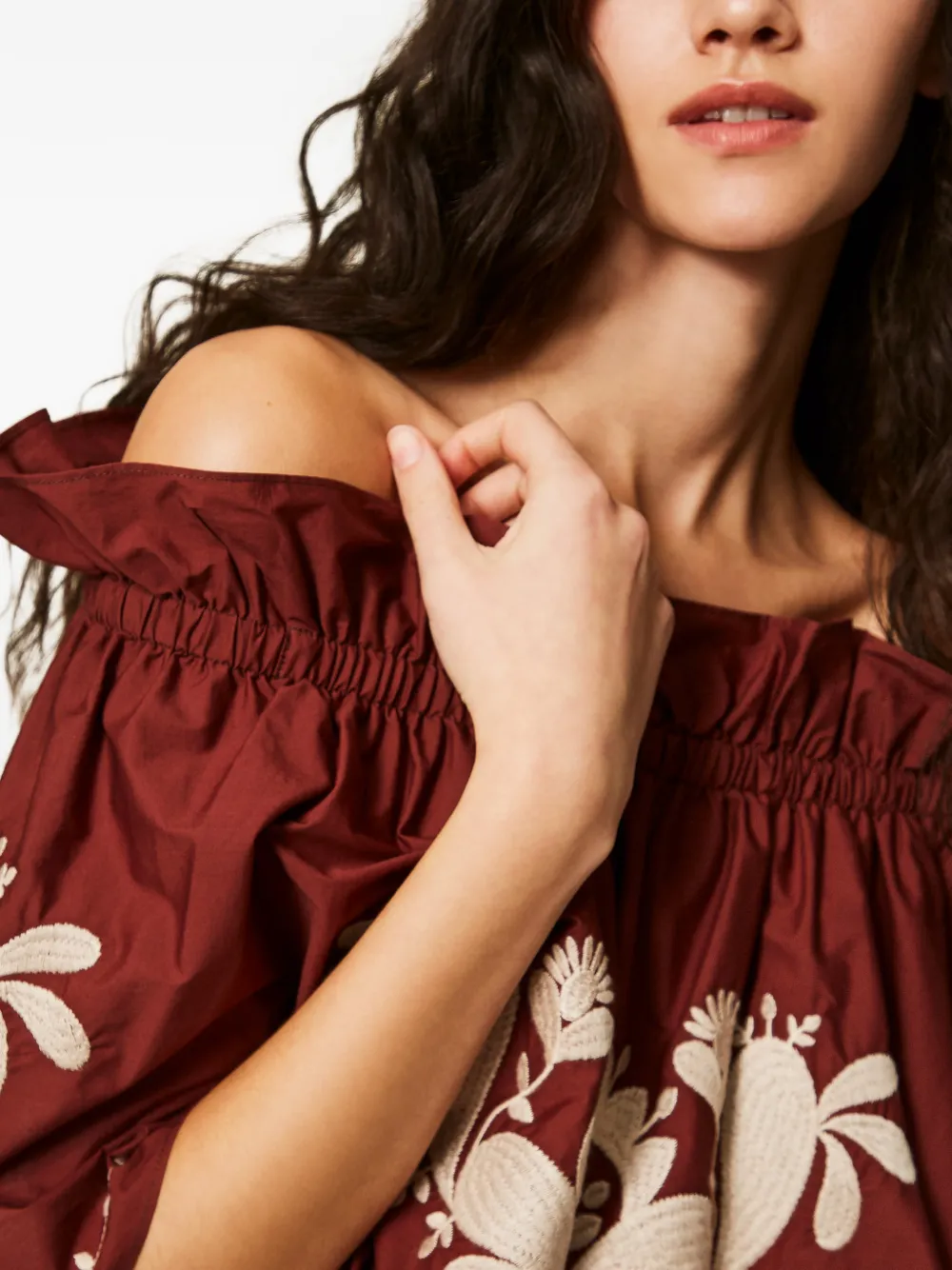 TWINSET Popeline off-shoulder top met borduurwerk Rood