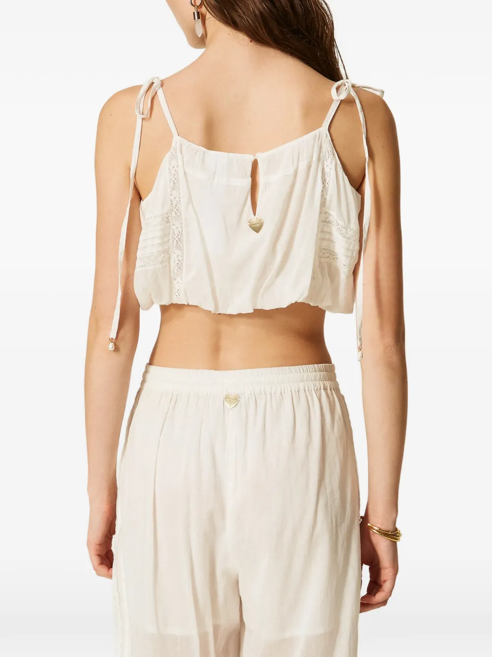 TWINSET Cropped mousseline top met kant Wit