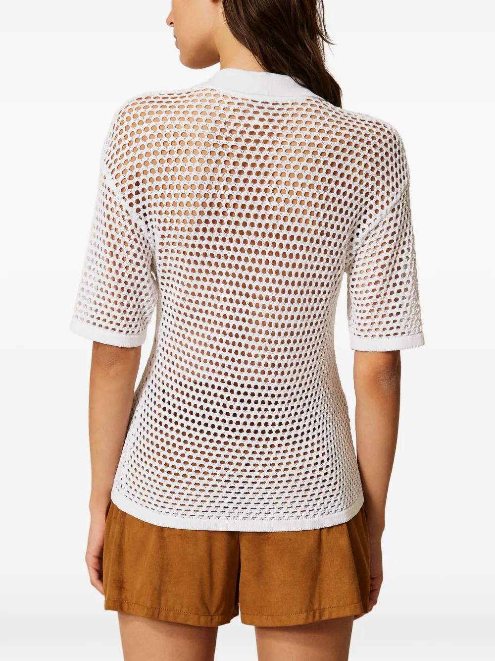 TWINSET Gebreide polotrui met mesh Wit