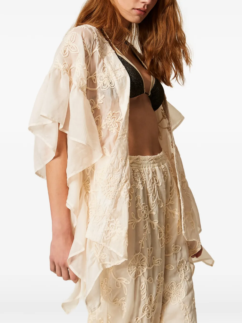 TWINSET Poncho met Cornely-borduurwerk Beige