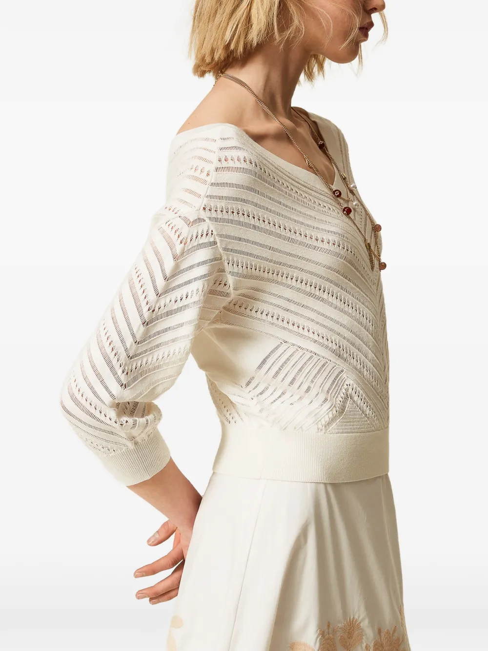 TWINSET Gebreide trui met V-hals Wit