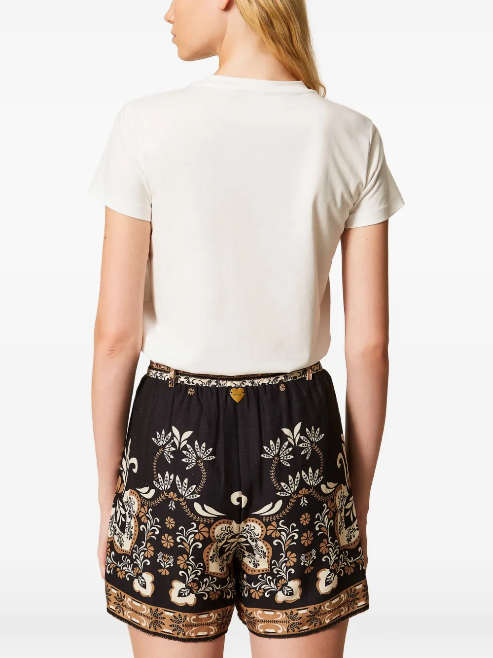TWINSET Shorts van linnenblend met print Zwart