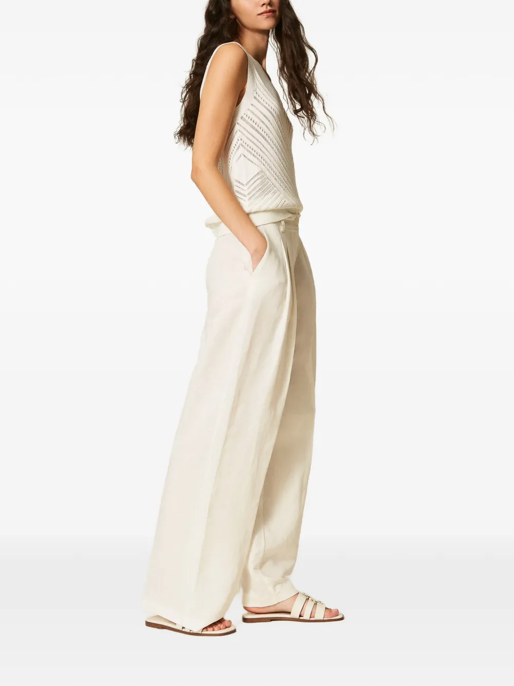 TWINSET Palazzo broek van linnenblend Wit