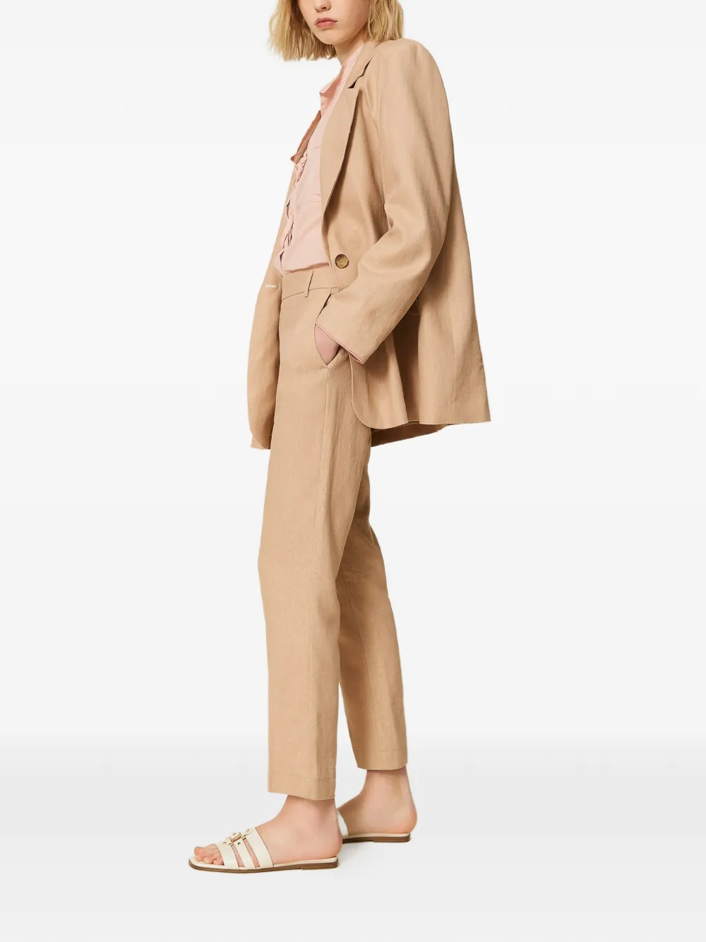 TWINSET Broek van linnenblend Beige