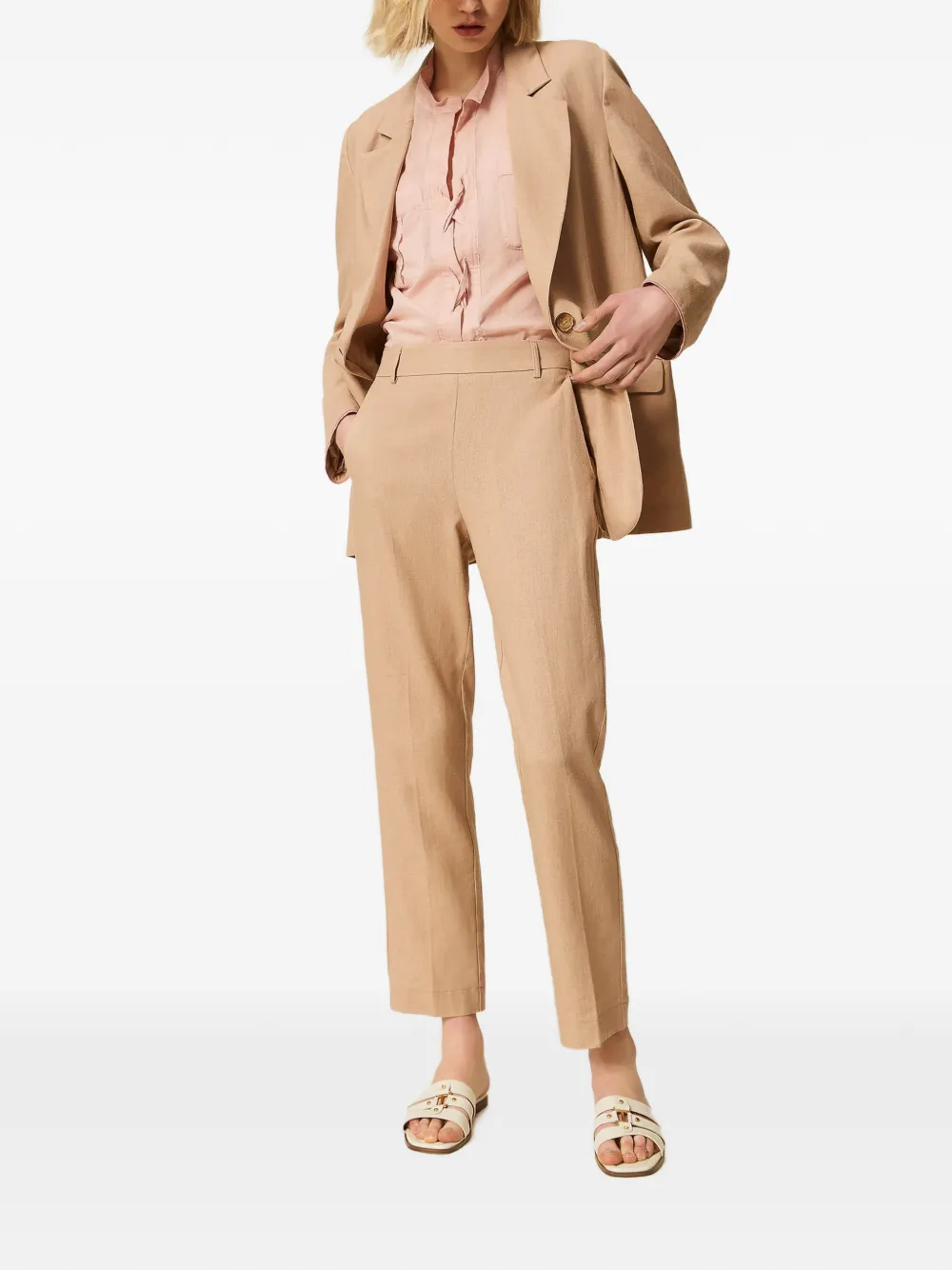 TWINSET Broek van linnenblend Beige