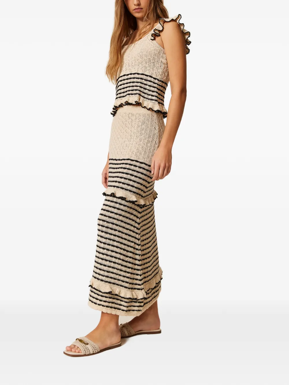 striped ruffled maxi skirt