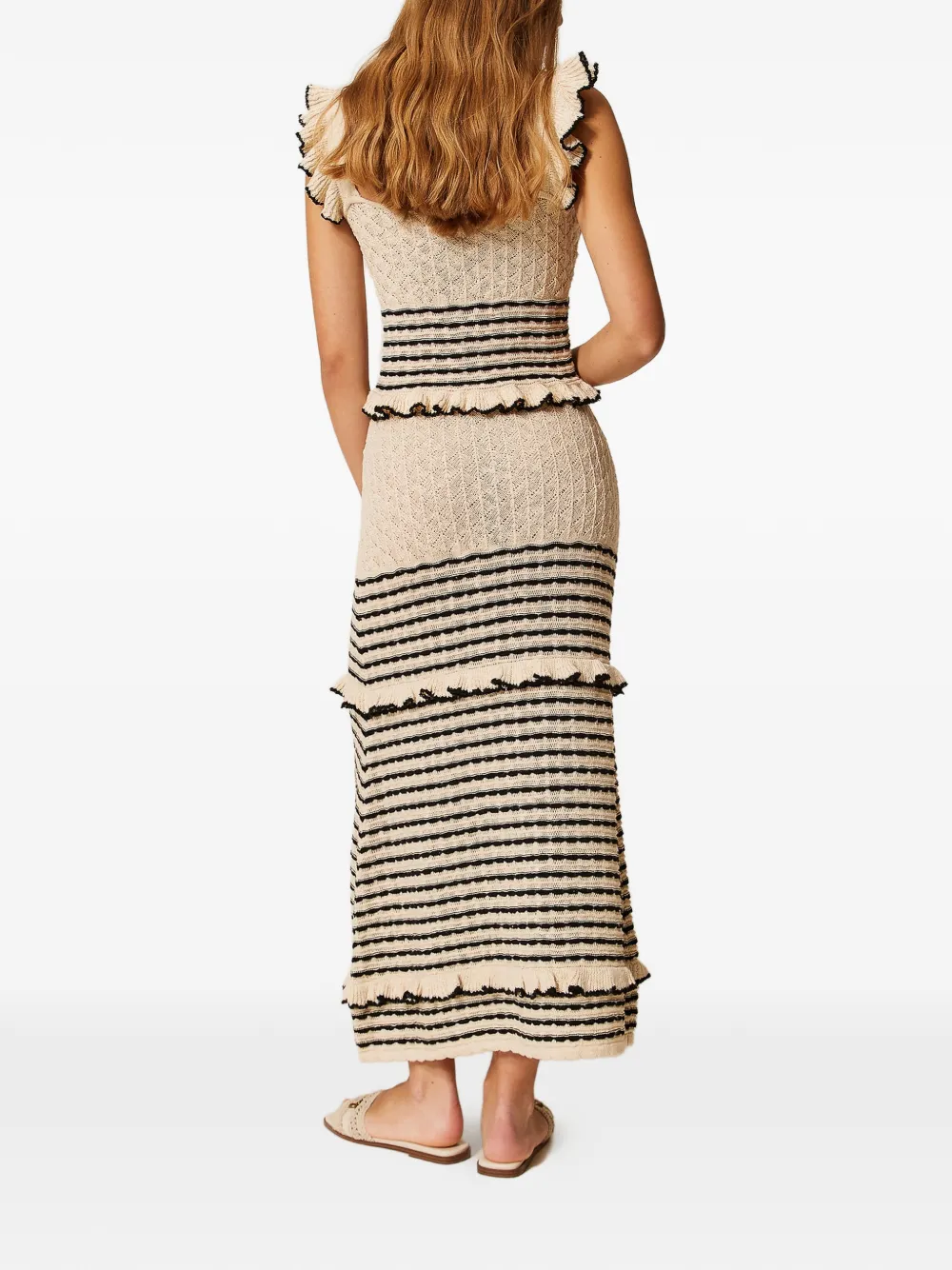 striped ruffled maxi skirt