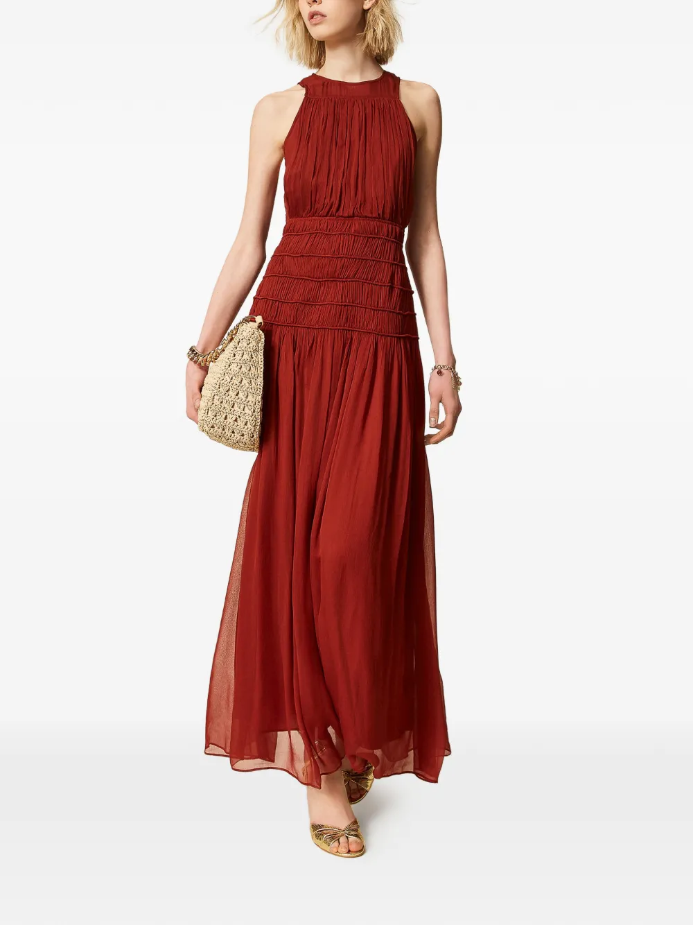 TWINSET Geplooide maxi-jurk Bruin
