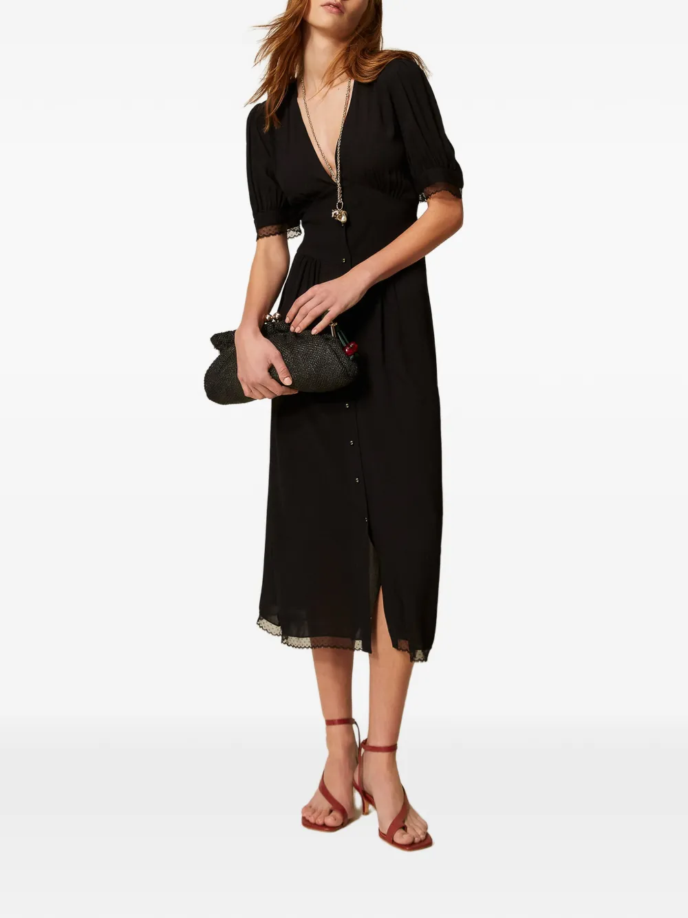 TWINSET Midi-jurk met V-hals Zwart