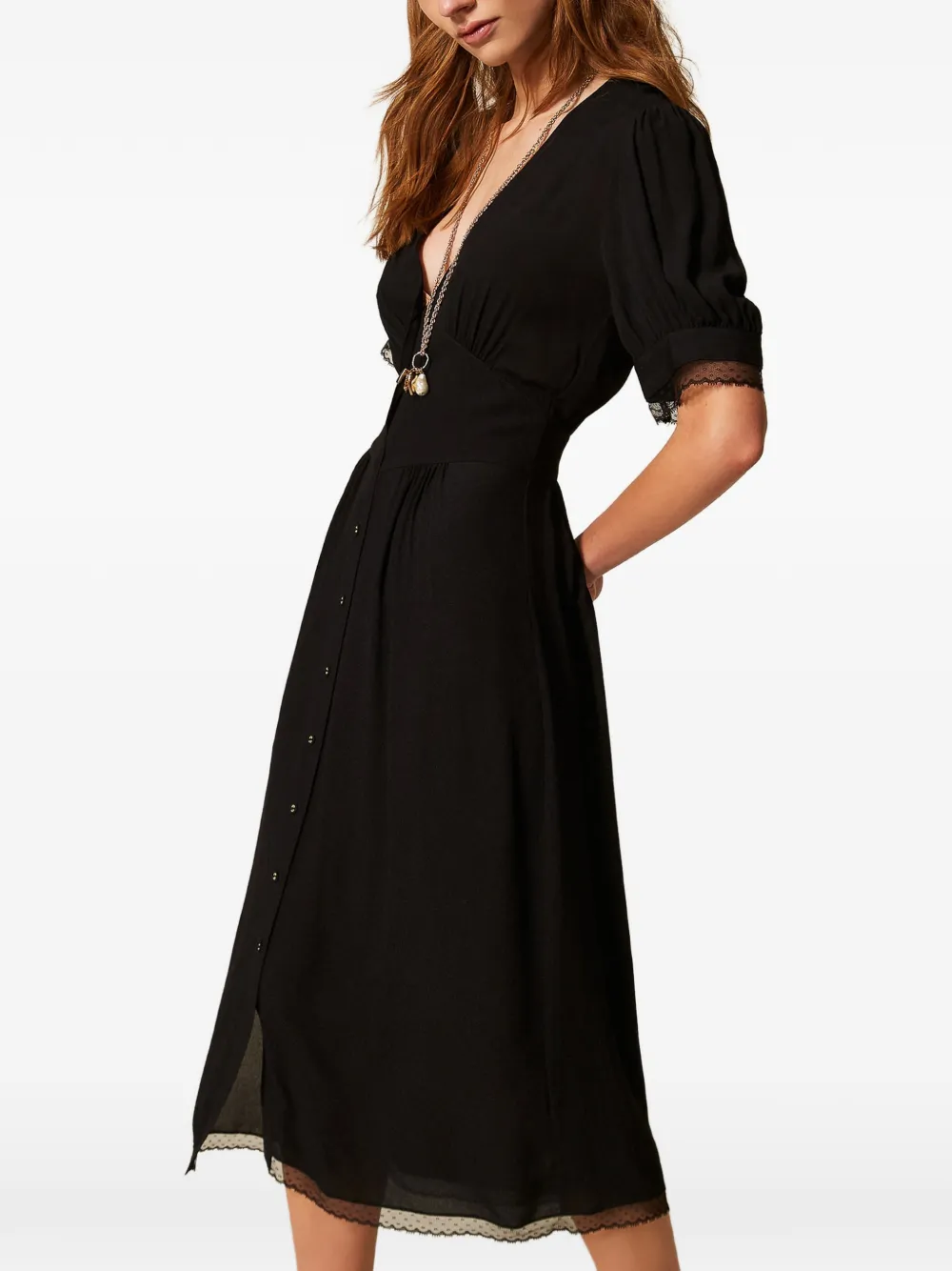 TWINSET Midi-jurk met V-hals Zwart