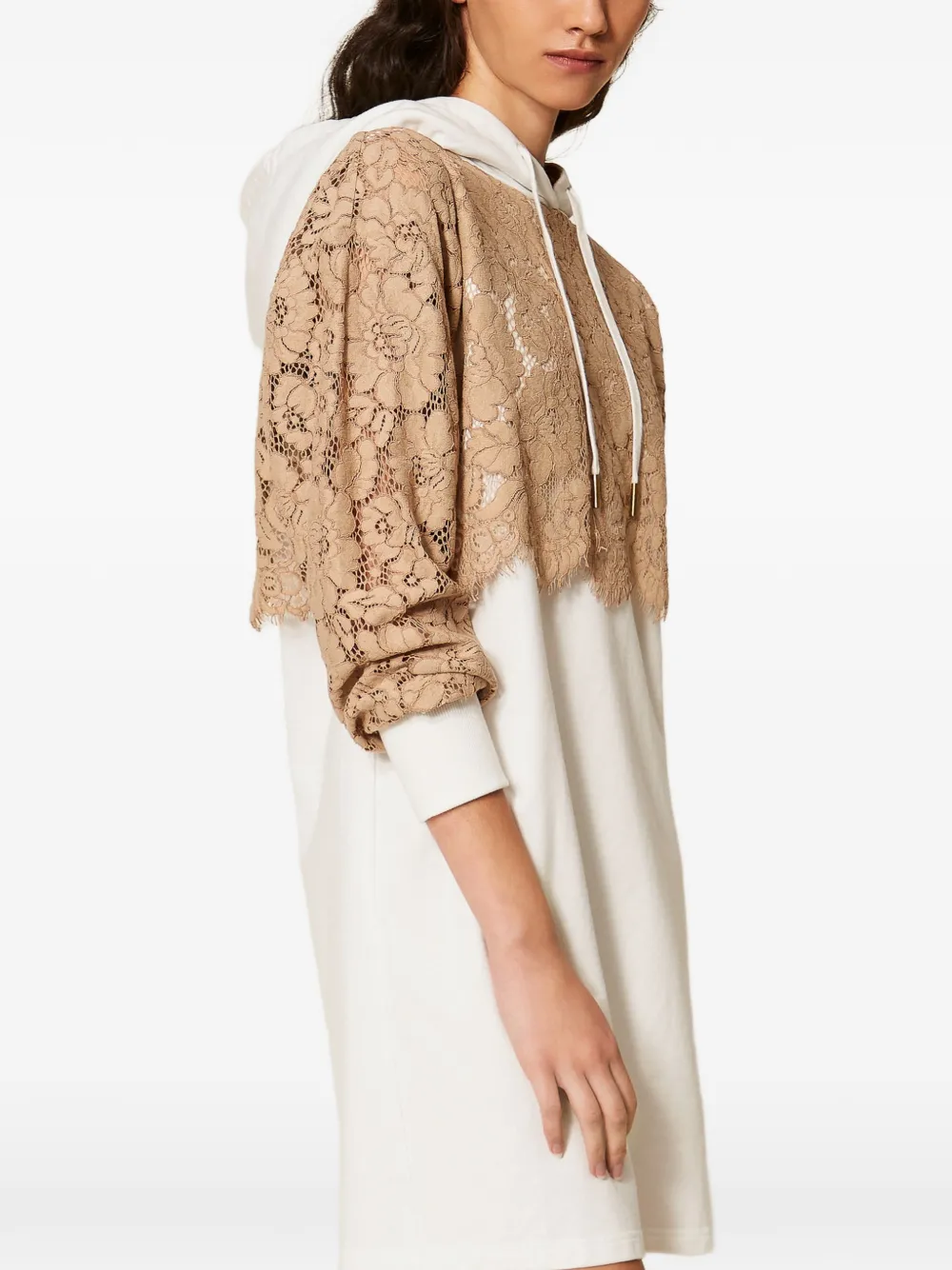 TWINSET Jurk met kanten detail en capuchon Wit