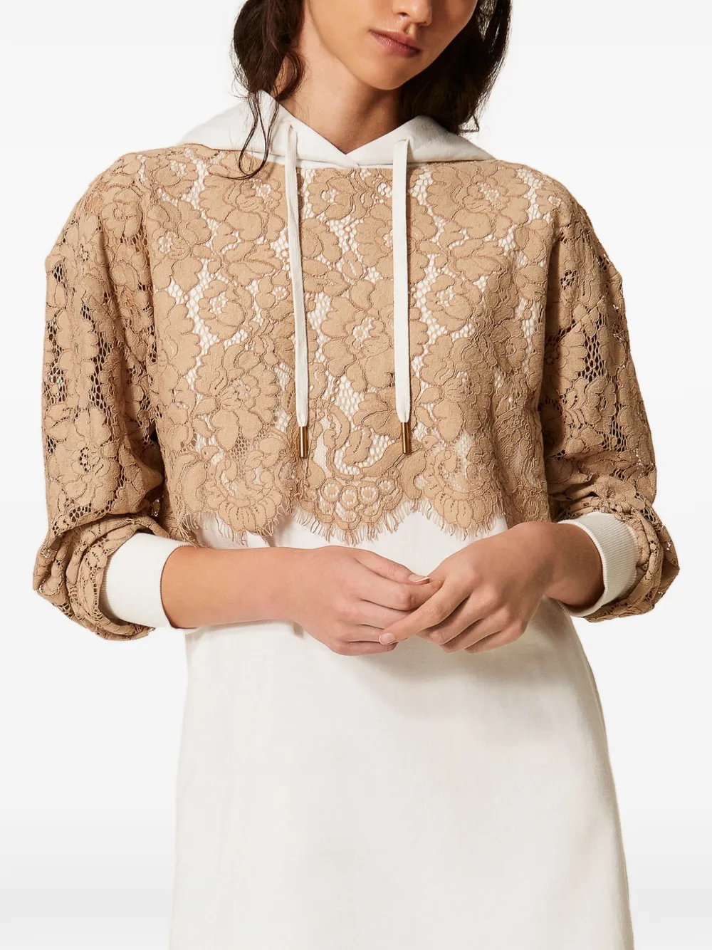 TWINSET Jurk met kanten detail en capuchon Wit