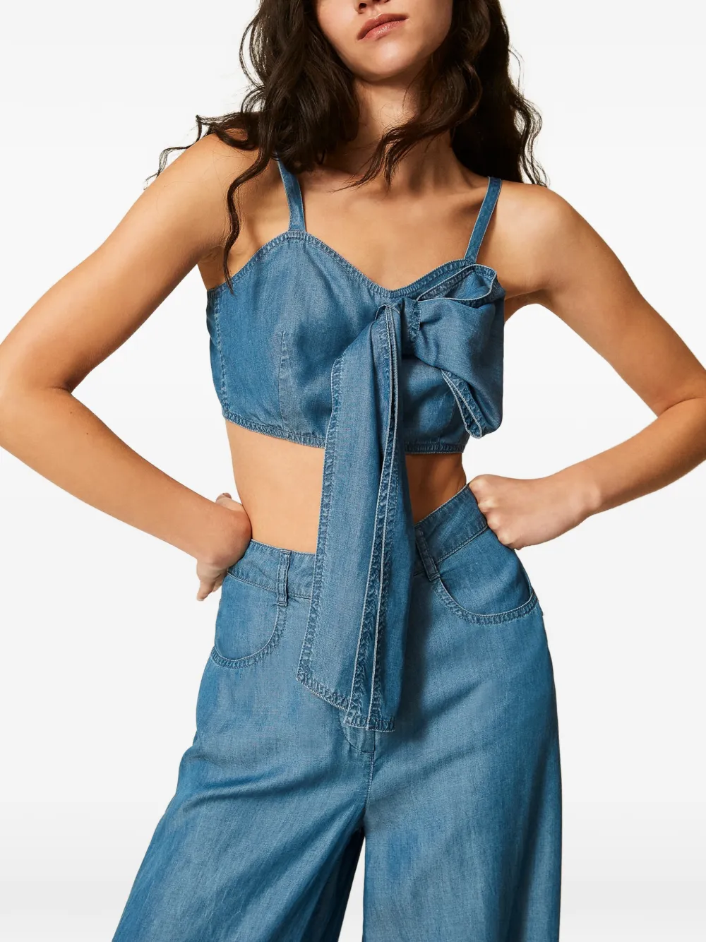 TWINSET Denim top met strik Blauw