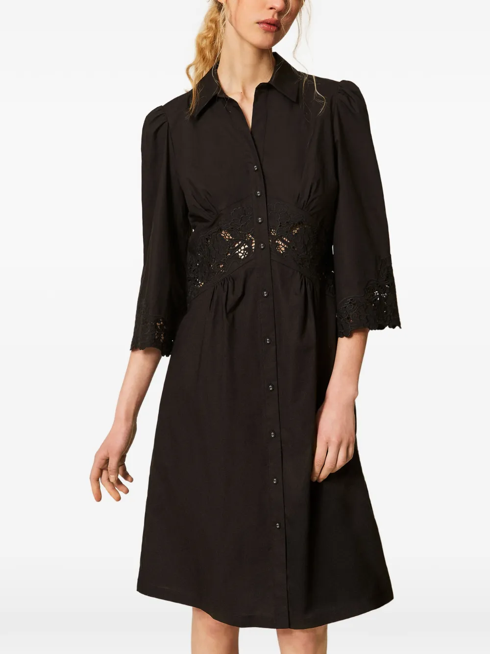 TWINSET Popeline en broderie anglaise midi-jurk Zwart