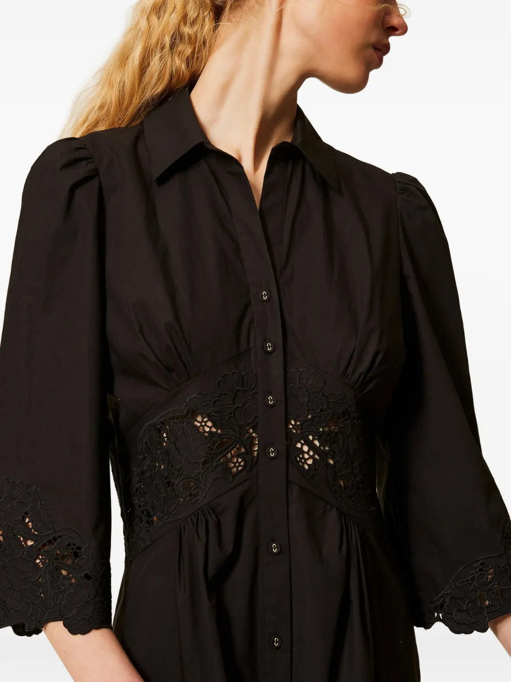 TWINSET Popeline en broderie anglaise midi-jurk Zwart