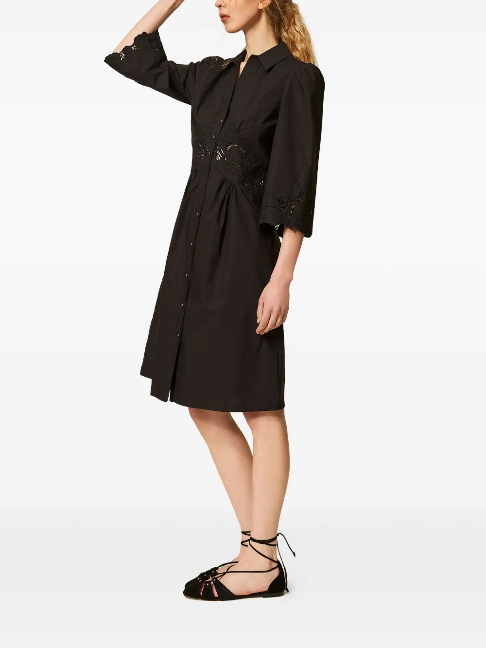 TWINSET Popeline en broderie anglaise midi-jurk Zwart