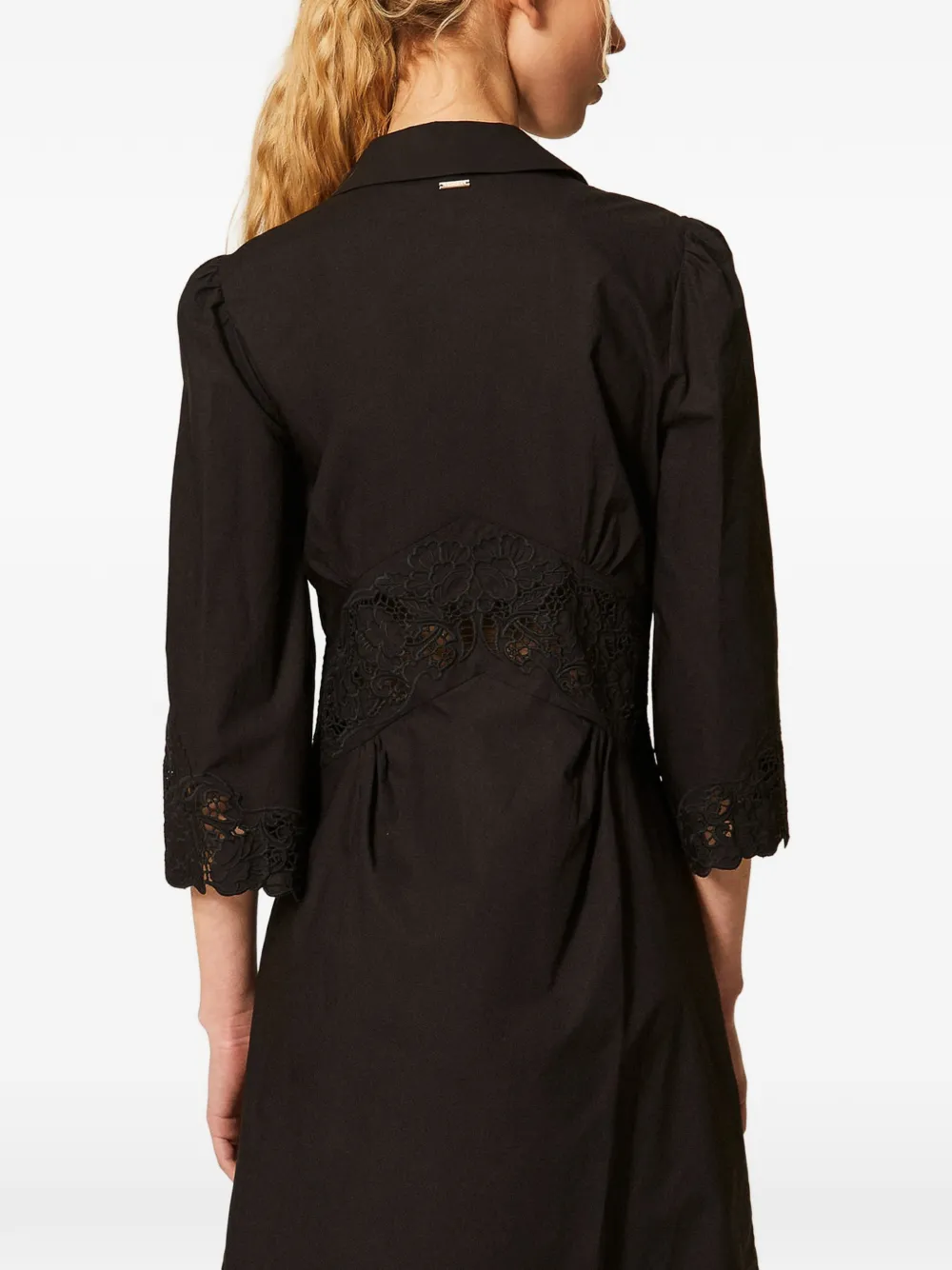 TWINSET Popeline en broderie anglaise midi-jurk Zwart