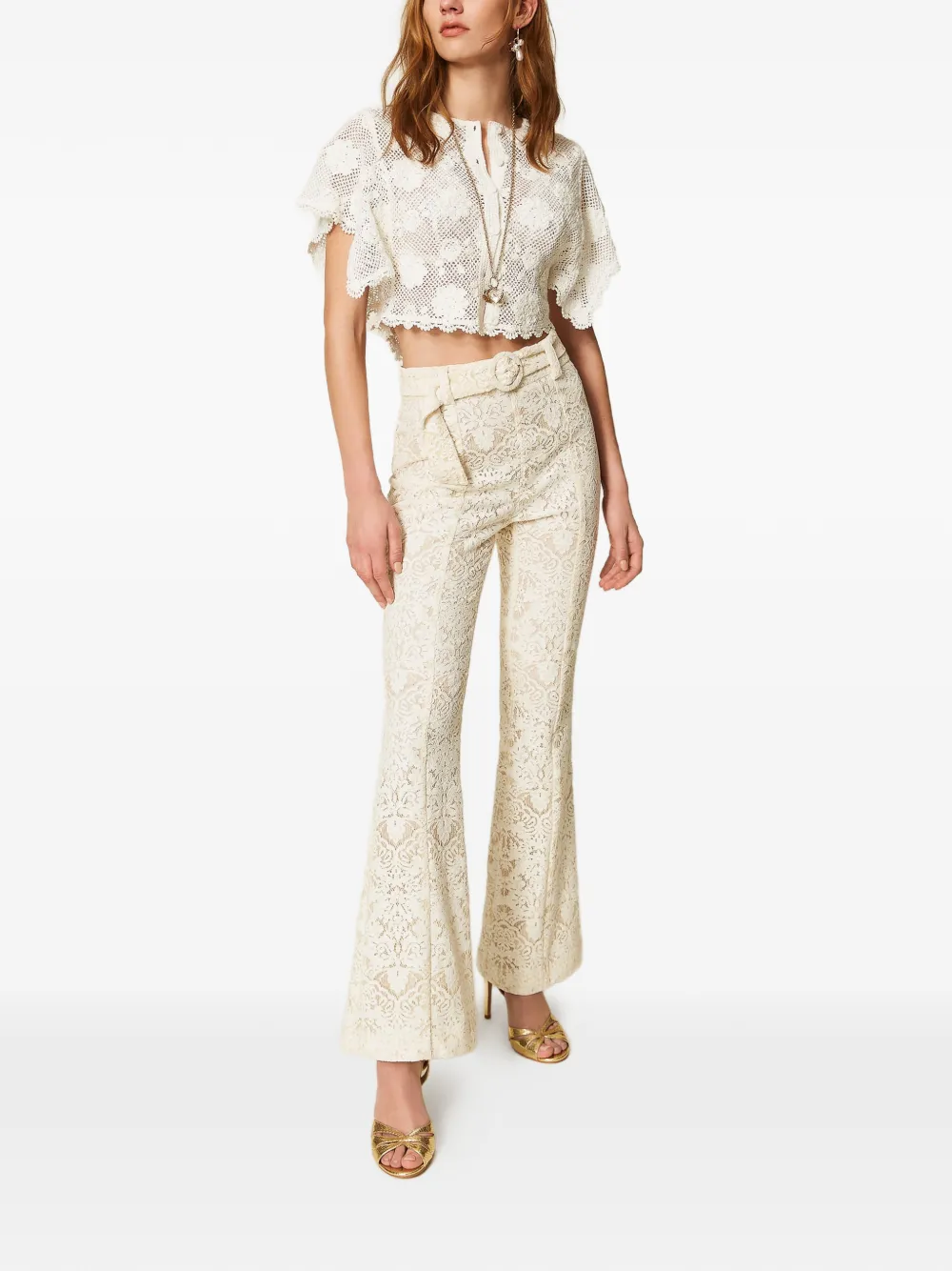 TWINSET Flared broek met veters Beige