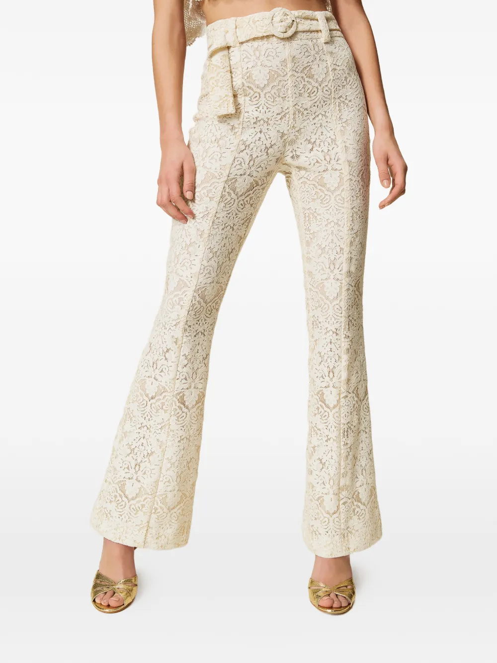 TWINSET Flared broek met veters Beige